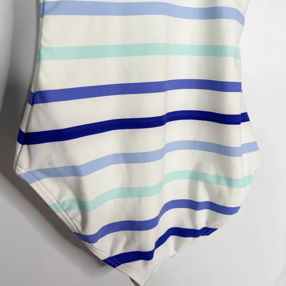 Kate Spade XSmall Blue White Striped Provincetown Cut Out One Piece Swimsuit XS